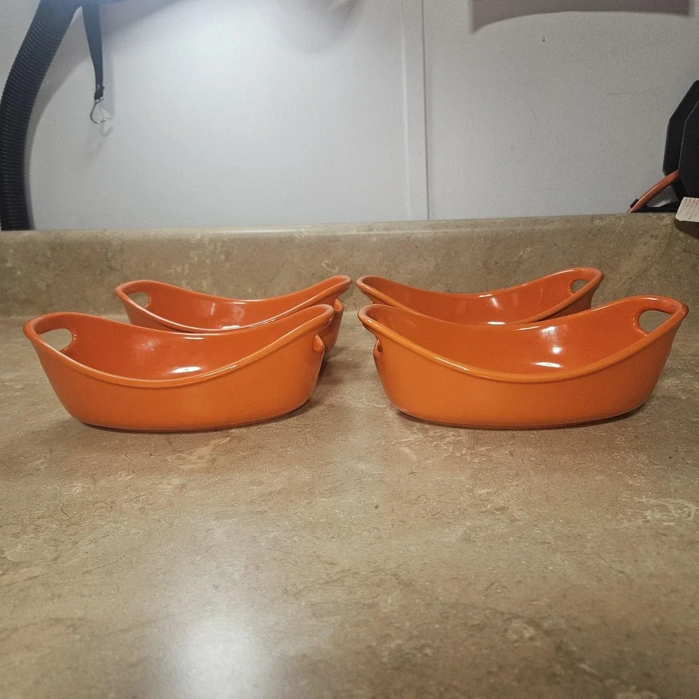 Rachael Ray Orange 12 Oz Oval Au Gratin Baking Dishes Set Of 4 Stoneware